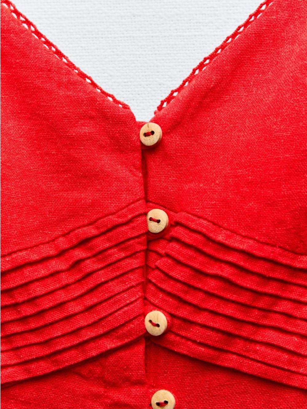 ZARA Red Linen Blend Midi Dress Button Front Slit Strappy Size XS Summer - Picture 7 of 16